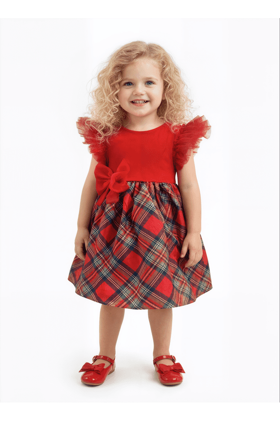 Toddler Girls Plaid Dress with Flutter Sleeves, Sizes 12M- 5T