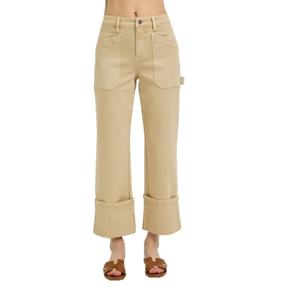 Dreamkue - Risen Women's High Rise Wide Straight Cuffed Patch Jeans Plus Size