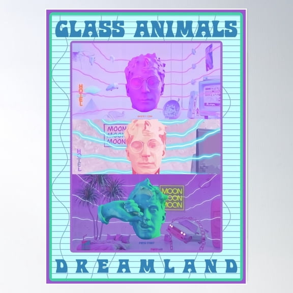 Dreamland Animals Glass Poster Wall Art, Modern Wall Decor For Living Room Bedroom, 8x12 UNFRAMED