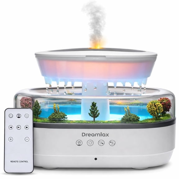 Dreamlax Rain Humidifiers for Bedroom Cool Mist Essential Oil Diffuser, White Noise Machine with 10 Nature Sounds, 7 LED Lights, Remote Control & Decorative Raindrop Lamp