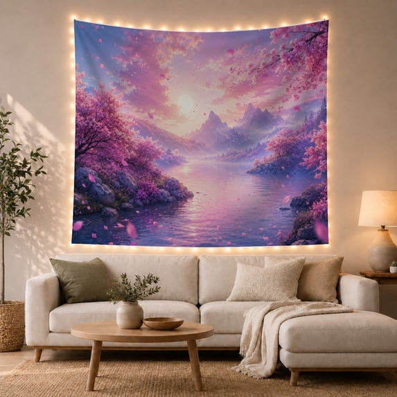 Dreamlike Calm Lake With Nestled Between Rocky Banks, Mystical Fantasy for Space Lovers, Galaxy Room Decor, Housewarming Gift, Tapestry Wall Hanging for Bedroom and Dorm