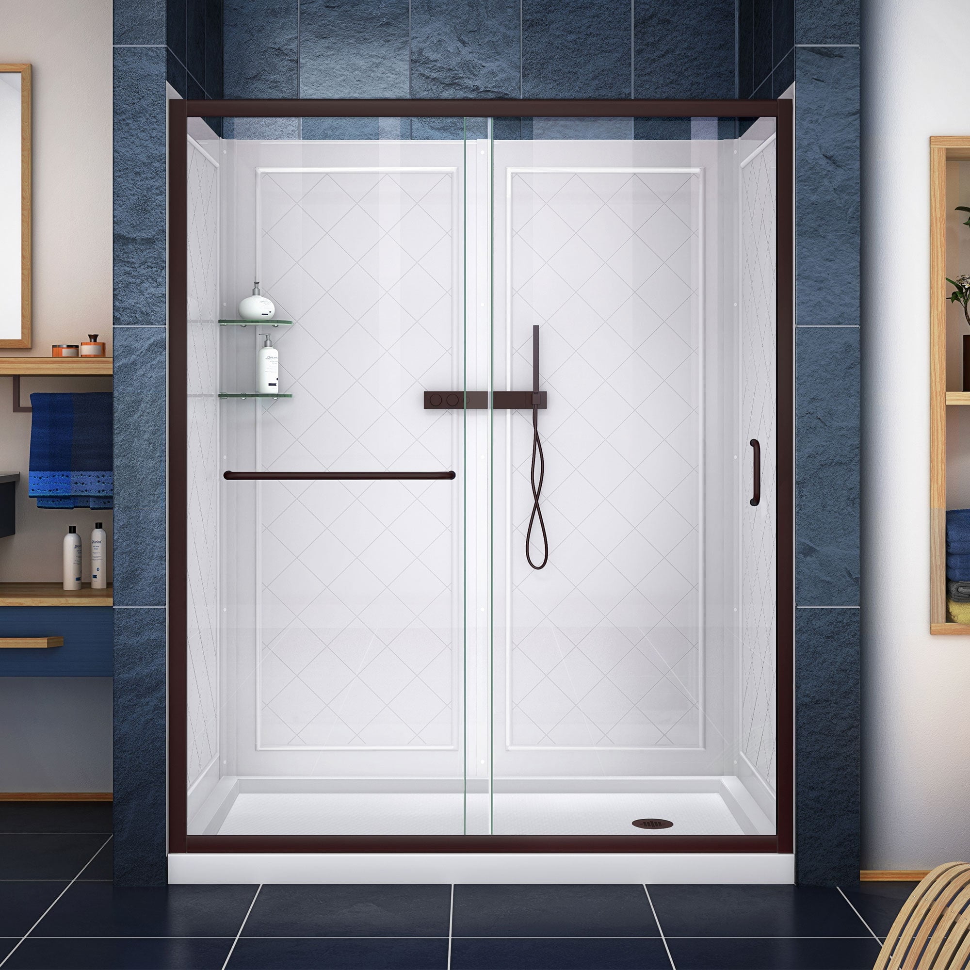 Infinity-Z Oil Rubbed Bronze 60" x 30" Sliding Shower Kit with Clear Glass