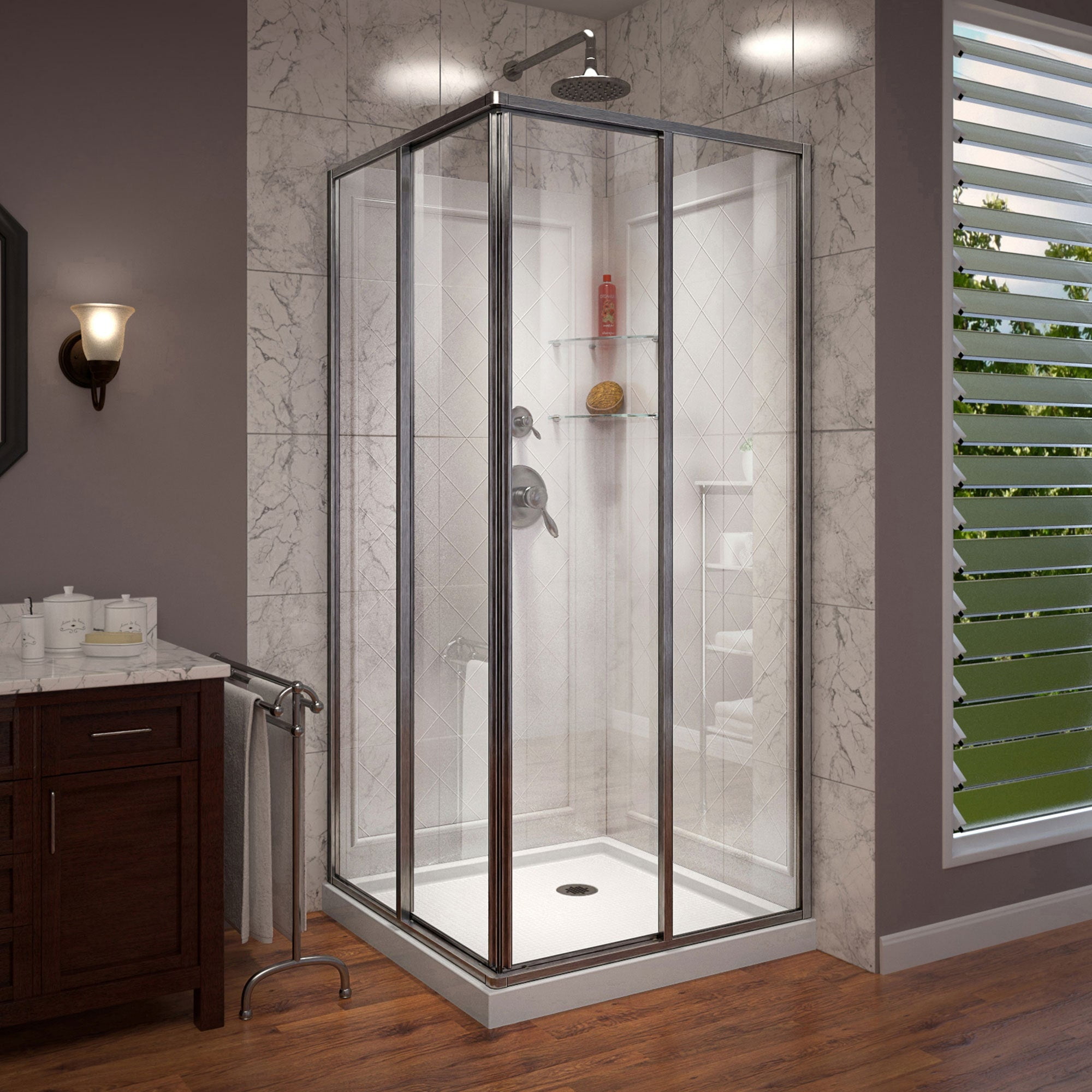 DreamLine 36" Brushed Nickel and White Corner Shower Enclosure