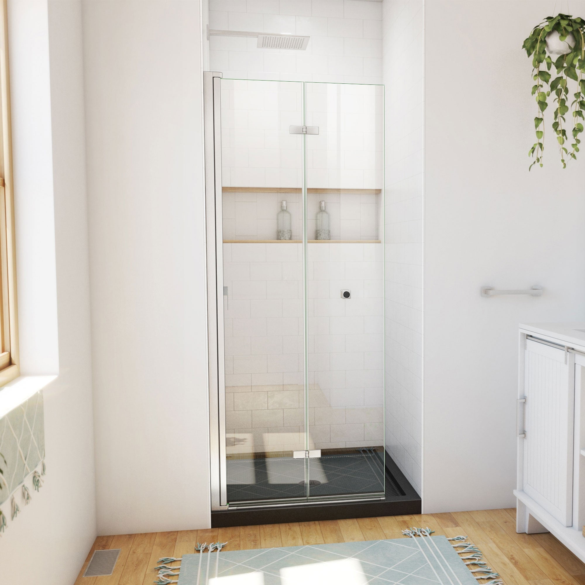 Aqua-Q Fold 32" Frameless Shower Kit with Brushed Nickel Hardware