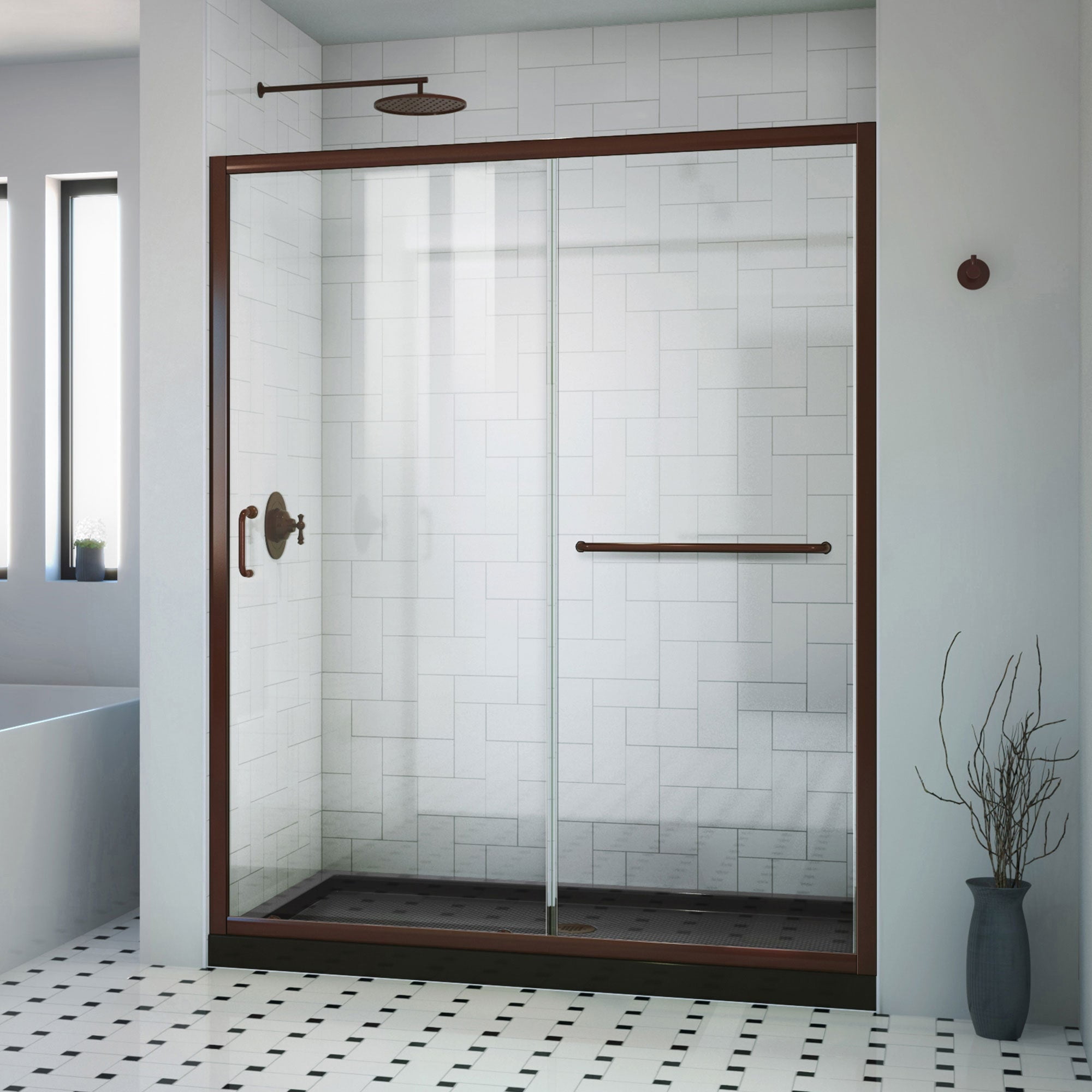 Infinity-Z Oil Rubbed Bronze Frameless Shower Kit with Clear Glass