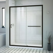 Infinity-Z 34 Inch D x 60 Inch W x 74-3/4 Inch H Clear Sliding Shower Door with Center Drain Shower Base