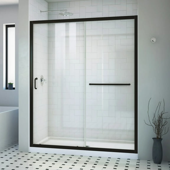 Infinity-Z 36 Inch D x 60 Inch W x 74-3/4 Inch H Clear Sliding Shower Door with Center Drain Shower Base