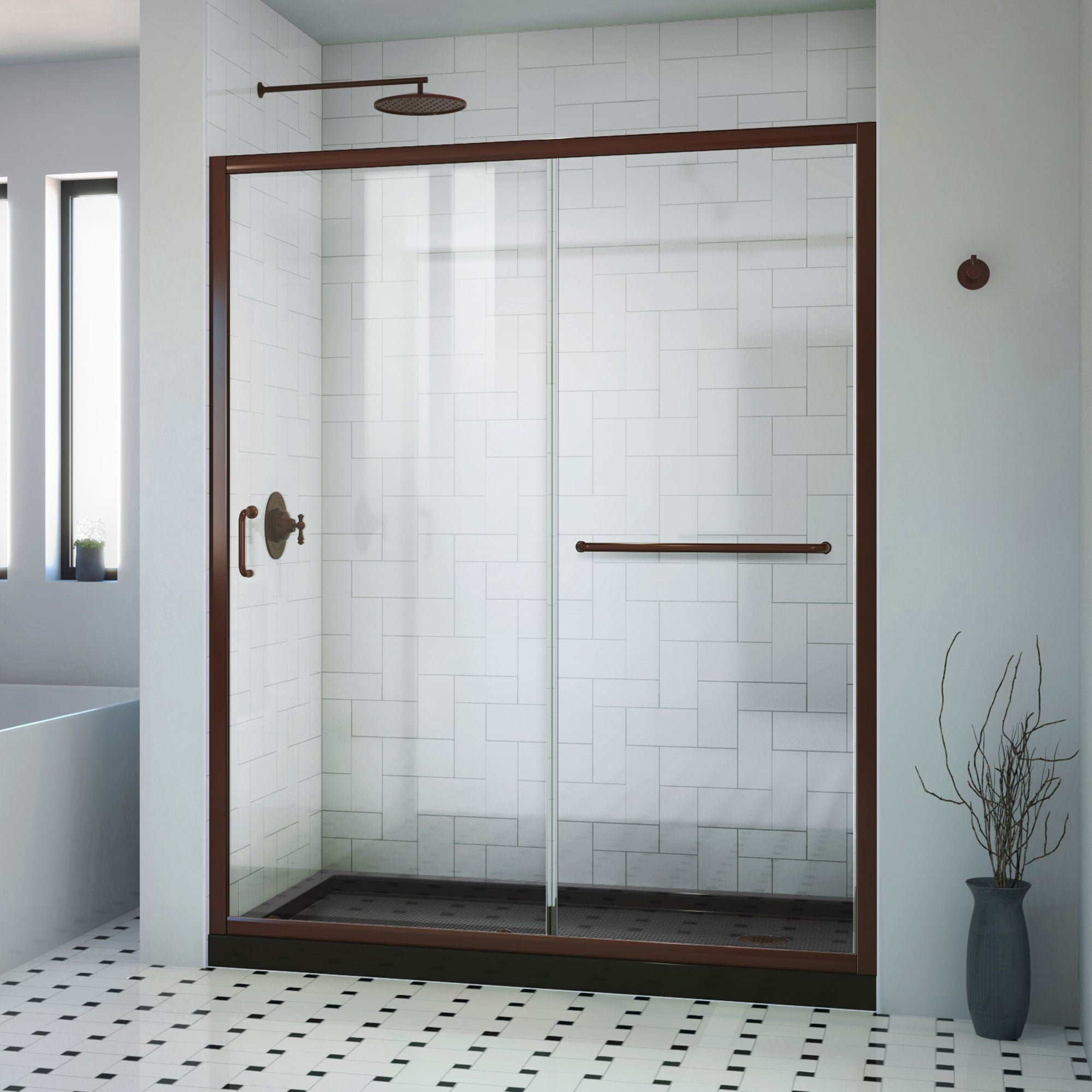 Infinity-Z 60" Oil Rubbed Bronze Frameless Shower Kit with Acrylic Base