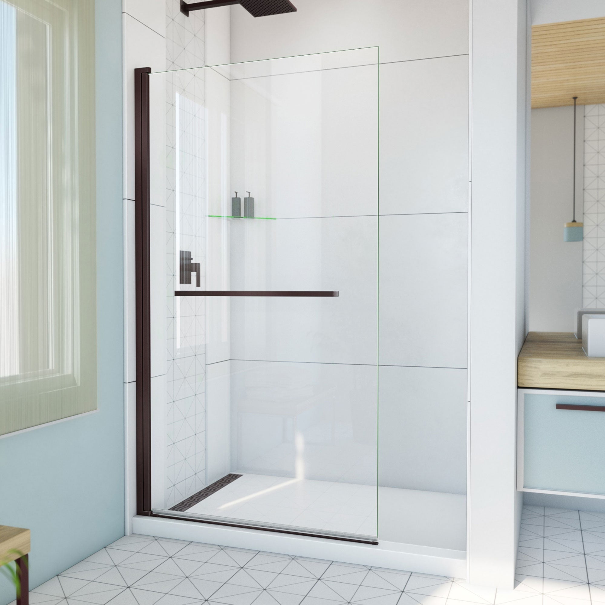 Bronze Frameless Glass 72" H Shower Door with Towel Bar