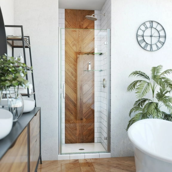 Alliance Swing 30 - 31 in. W x 72 5/8 in. H Semi-Frameless Swing Shower Door in Brushed Nickel and Clear Glass