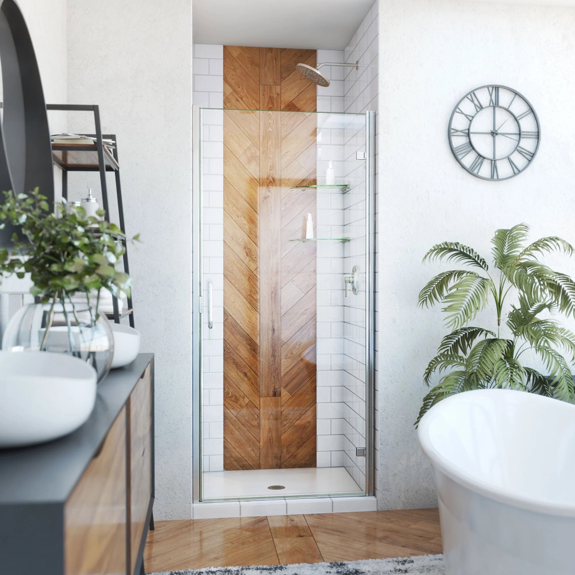 Brushed Nickel Semi-Frameless Swing Shower Door with Clear Glass