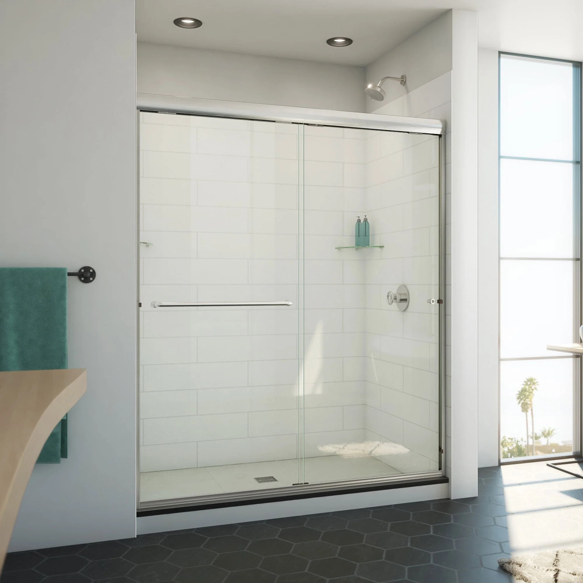 Alliance Pro ML 60" Wide Semi-Frameless Sliding Shower Door in Brushed Nickel and Clear Glass