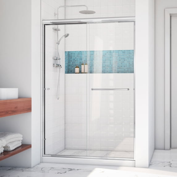 Alliance Pro LT 44 - 48 in. W x 70 3/8 in. H Semi-Frameless Bypass Sliding Shower Door in Chrome and Clear Glass