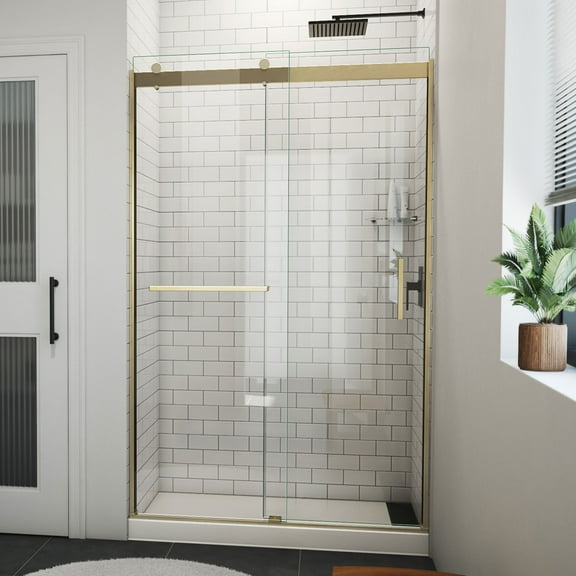 Sapphire-V 44 - 48 in. W x 76 in. H Bypass Shower Door in Brushed Gold and Clear Glass