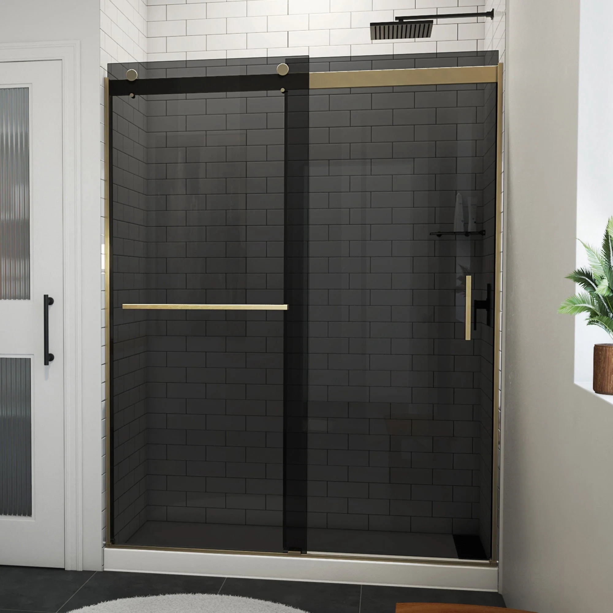 DreamLine Sapphire-V Semi-Frameless Shower Door - Matte Black, 56-60" W X 76" H Sliding Bypass