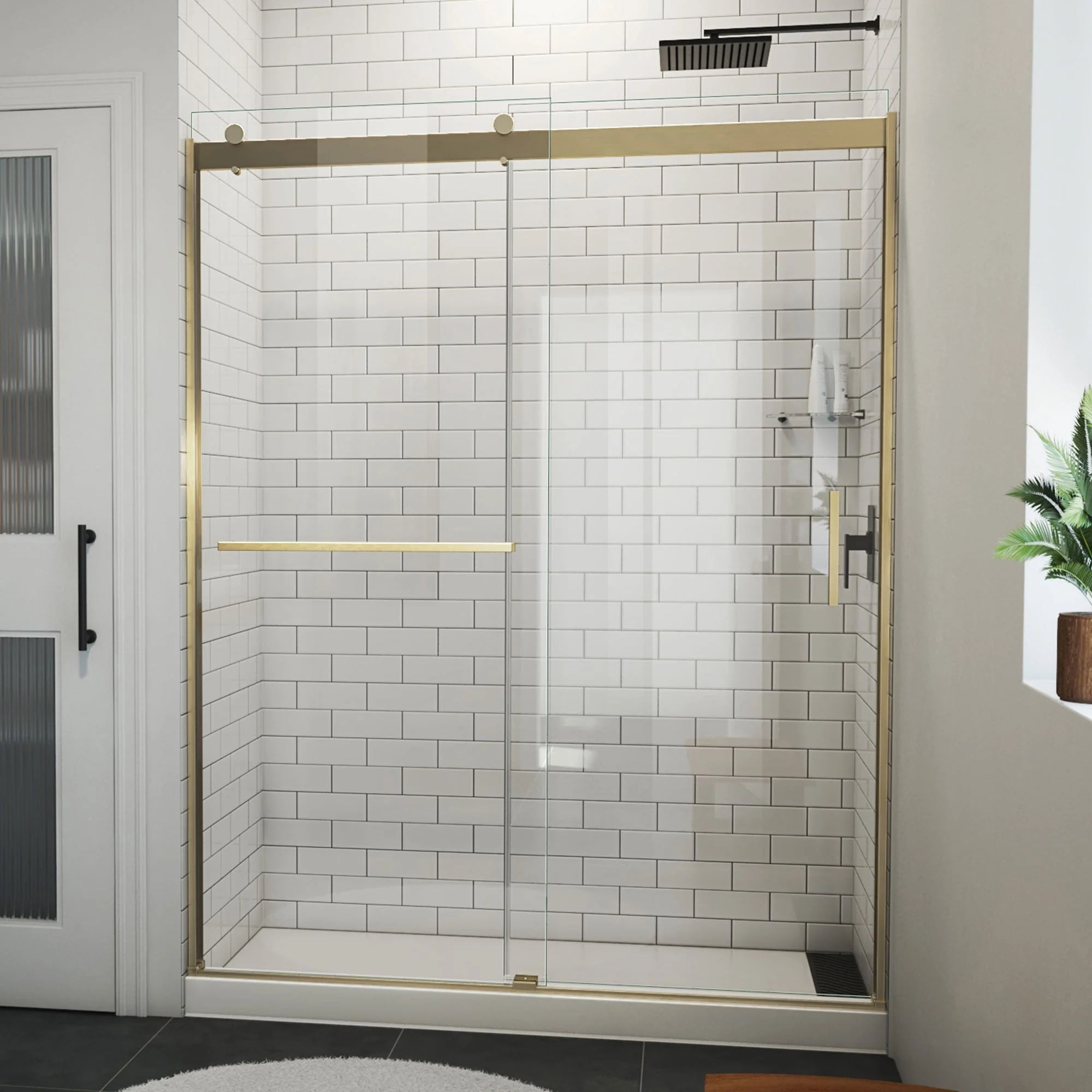 Sapphire-V 60" Gold and Clear Glass Frameless Shower Door
