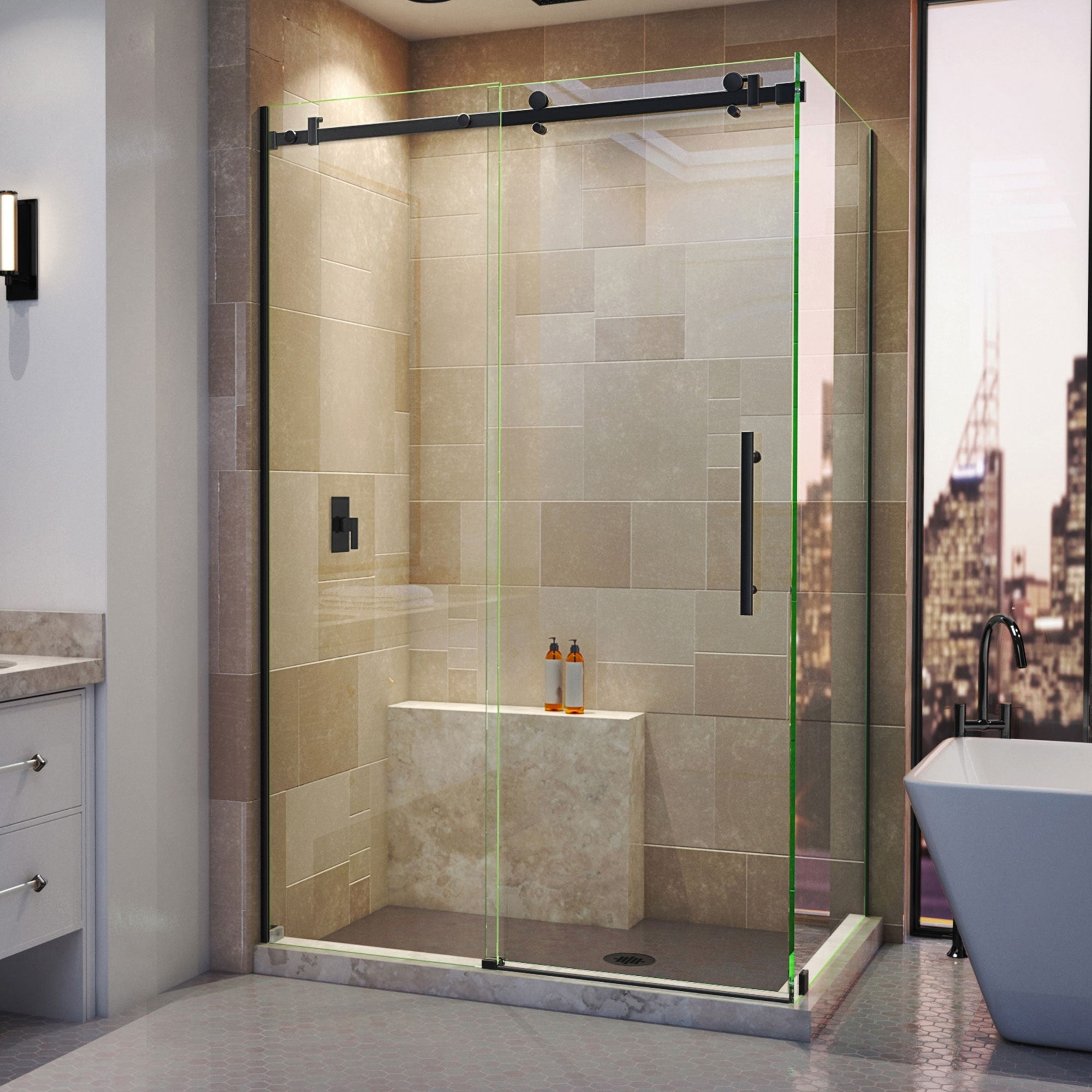 Enigma Air 76" Frameless Sliding Shower Door in Matte Black