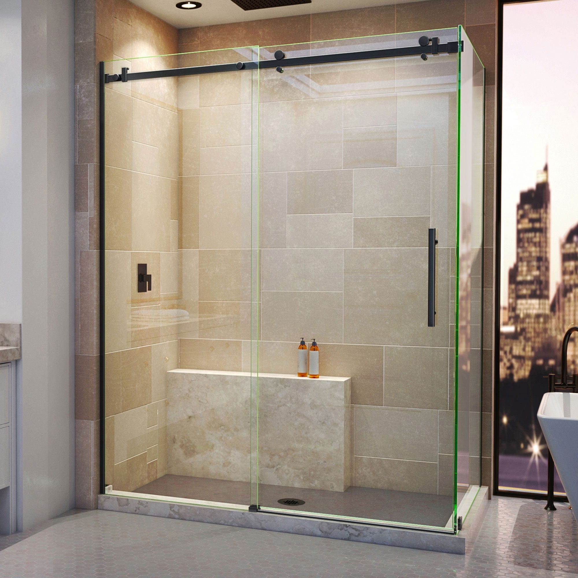Enigma Air 76" Frameless Sliding Shower Enclosure in Matte Black