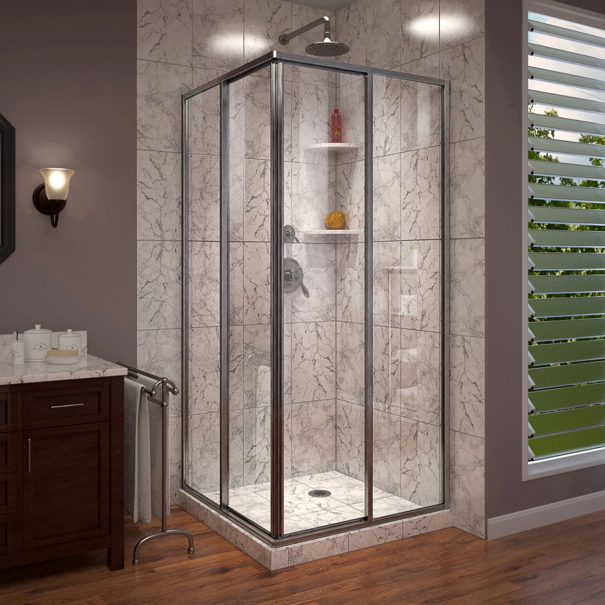 Brushed Nickel 72" Frameless Sliding Corner Shower Enclosure
