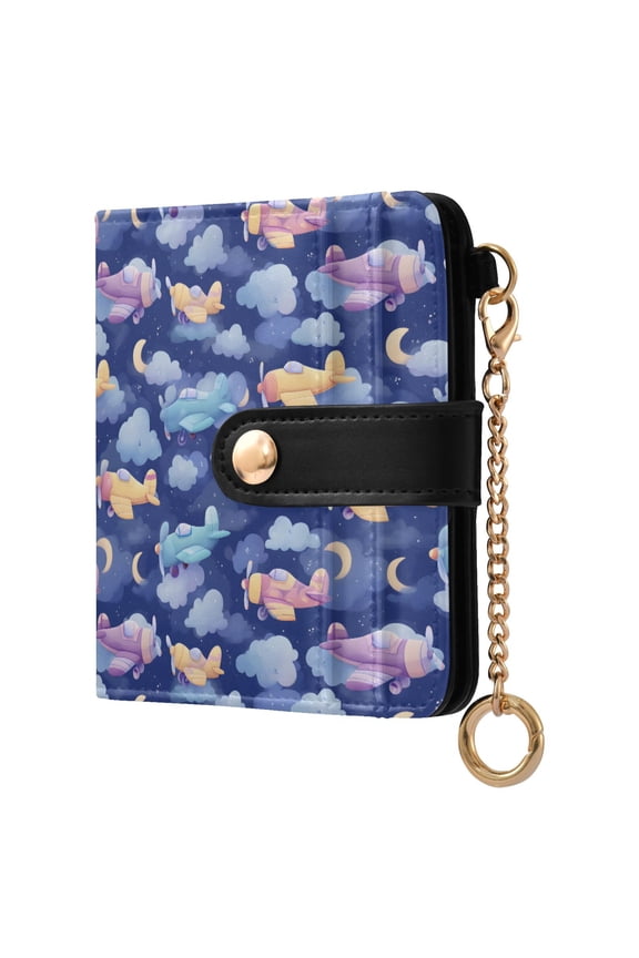 Dreamliner Aircraft Small Wallet for Women RFID Blocking Bifold PU Leather Credit Card Holder with Zipper Coin Pocket Compact Cute Travel Purse Magnetic Snap 7 Card Slots
