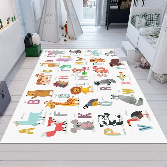 Dreammotif Animals Rug, Educational Kids Room Rug, Personalised Soft Nursery Carpet, Washable Kids Room Rug, Home Decor, Gift for Kids, Playroom Rug