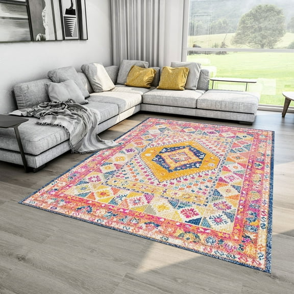 Dreammotif Artistic Patchwork Modern Area Rug for Living Room and Home - 6 x 8.5 ft Machine Washable, Thin, Non Slip Backing Carpet