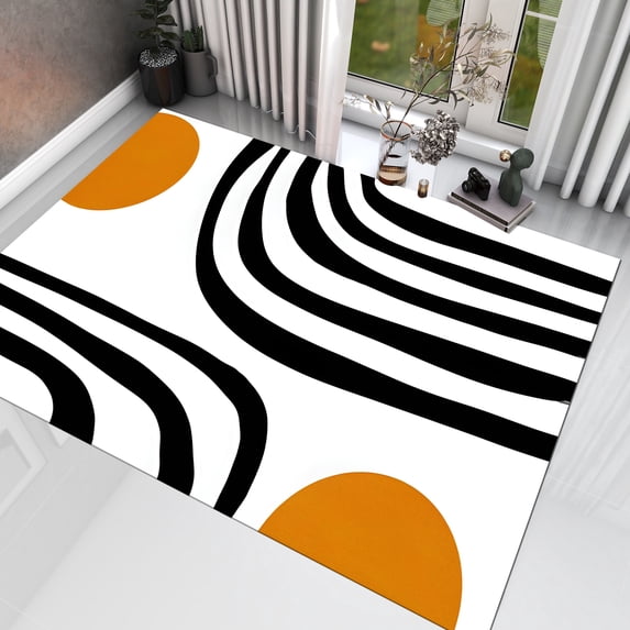 Dreammotif Black White Abstract Modern Area Rug for Living Room - 3.3 x 5 ft Machine Washable, Thin, Non Slip Backing Carpet
