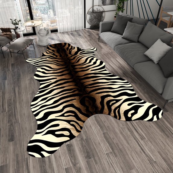 Dreammotif Black White Zebra Design Modern Area Rug for Living Room - 4 x 6 ft Machine Washable, Thin, Non Slip Backing Carpet