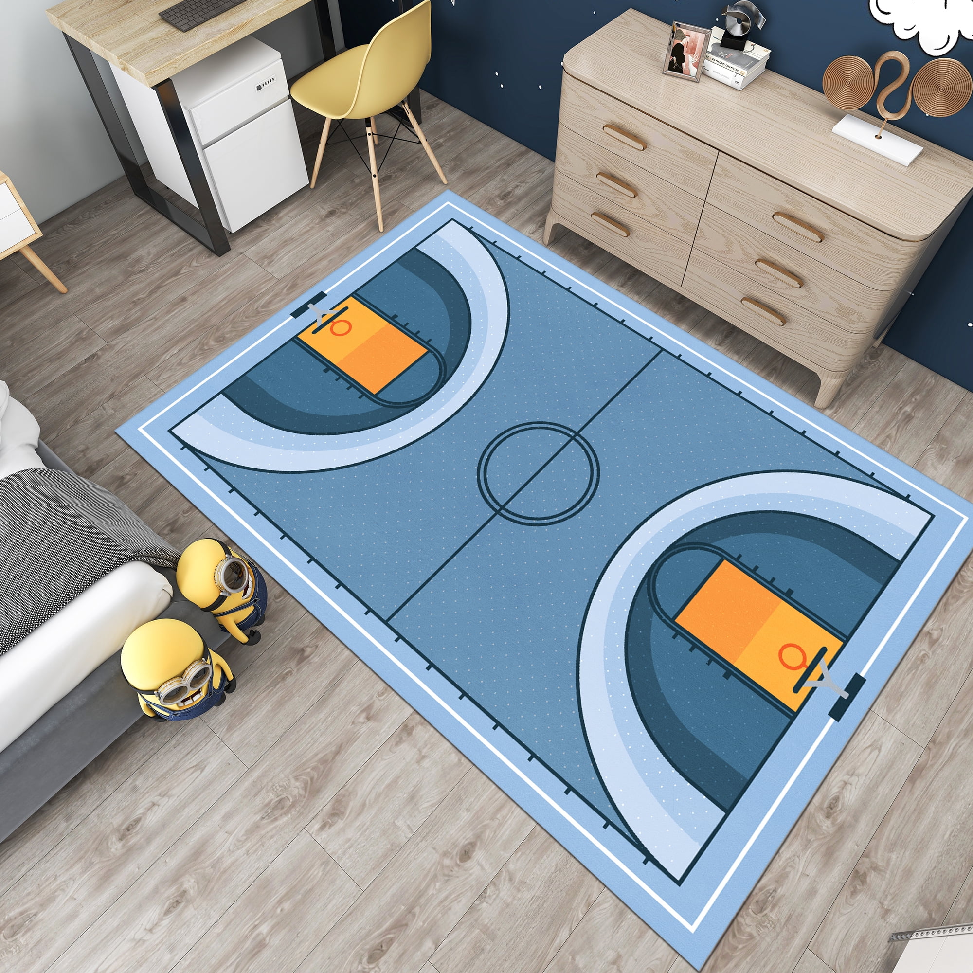 Dreammotif Blue Basketball Court Modern Area Rug for Living Room and ...