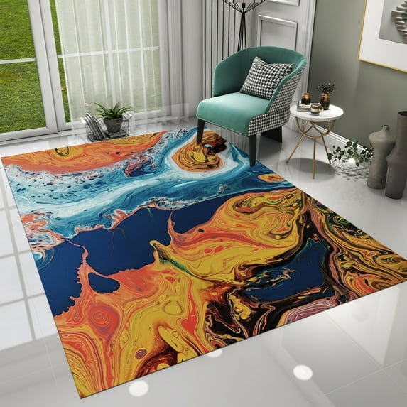 Dreammotif Colorful Painting Themed Modern Area Rug for Living Room - 4 x 6 ft Machine Washable, Thin, Non Slip Backing Carpet