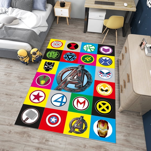 Dreammotif Colorful Super Heroes Rug, Modern Area Rug, Game Room Decor, Bedroom Decor For Teens, Large Living Room Rug