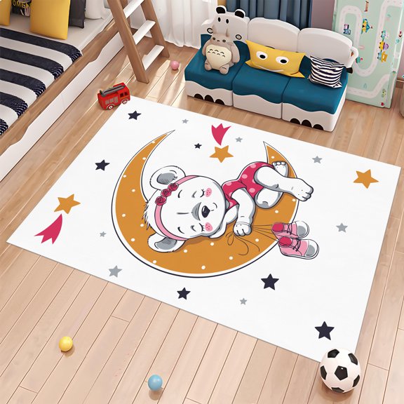 Dreammotif Cute Teddy Bear Rug Ideal For Nurseries Cartoon Design - High Quality, Soft and Durable, Perfect for Children's Room