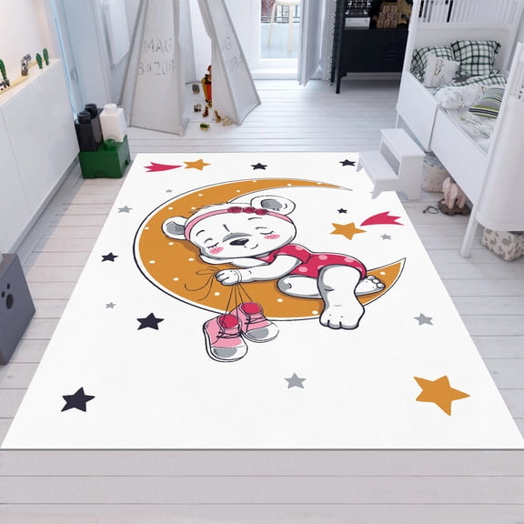 Dreammotif Cute Teddy Bear Rug Ideal For Nurseries Cartoon Design Perfect - High Quality, Soft and Durable, Perfect for Children's Room
