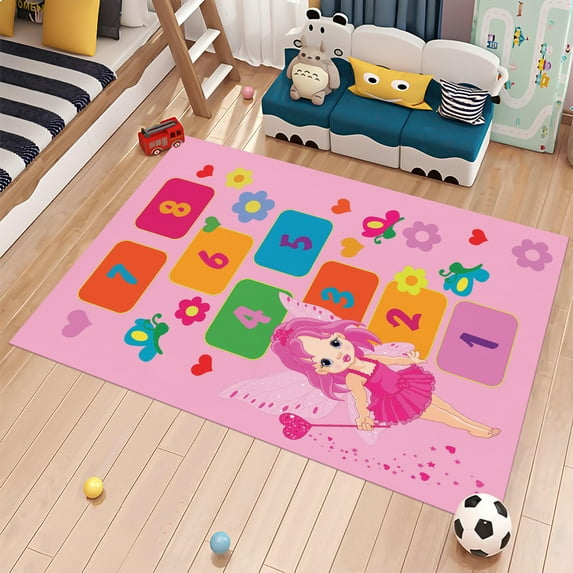 Dreammotif Frozen Anna And Elsa Inspired Hopscotch Children's Room Carpet - High Quality, Soft and Durable, Perfect for Children's Room - Fairy Tale Inspiration
