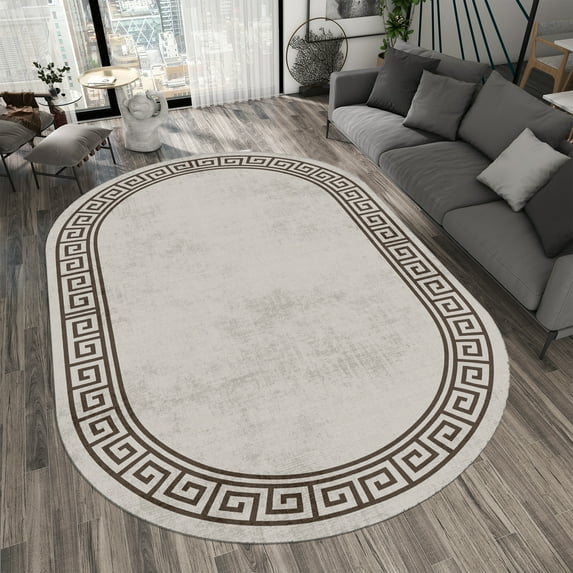 Dreammotif Gray Oval Vintage Modern Area Rug for Living Room - 4 x 6 ft Machine Washable, Thin, Non Slip Backing Carpet