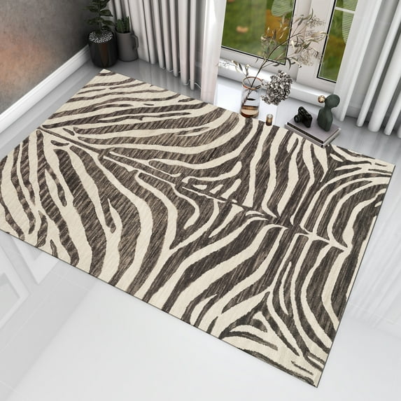 Dreammotif Grey Zebra Pattern Modern Area Rug for Living Room and Home - 2.6 x 4 ft Machine Washable, Thin, Non Slip Backing Carpet