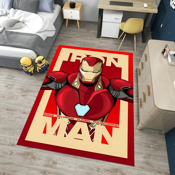 Dreammotif Iron Man Rug, Modern Area Rug, Game Room Decor, Bedroom Decor For Teens, Colorful Living Room Rug, Big Bedroom Rug
