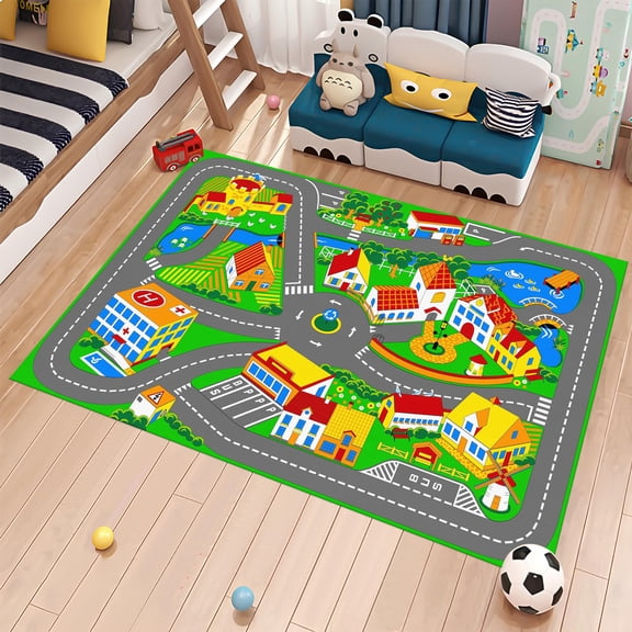 Dreammotif Kids City Map Traffic Rug, Traaffic Racer Mat, Traffic Car Road Map Rug, Kids Room Decor Mat, Kids Carpet,Kids Art Decor Gift, Kids Room Mat - Colorful Design