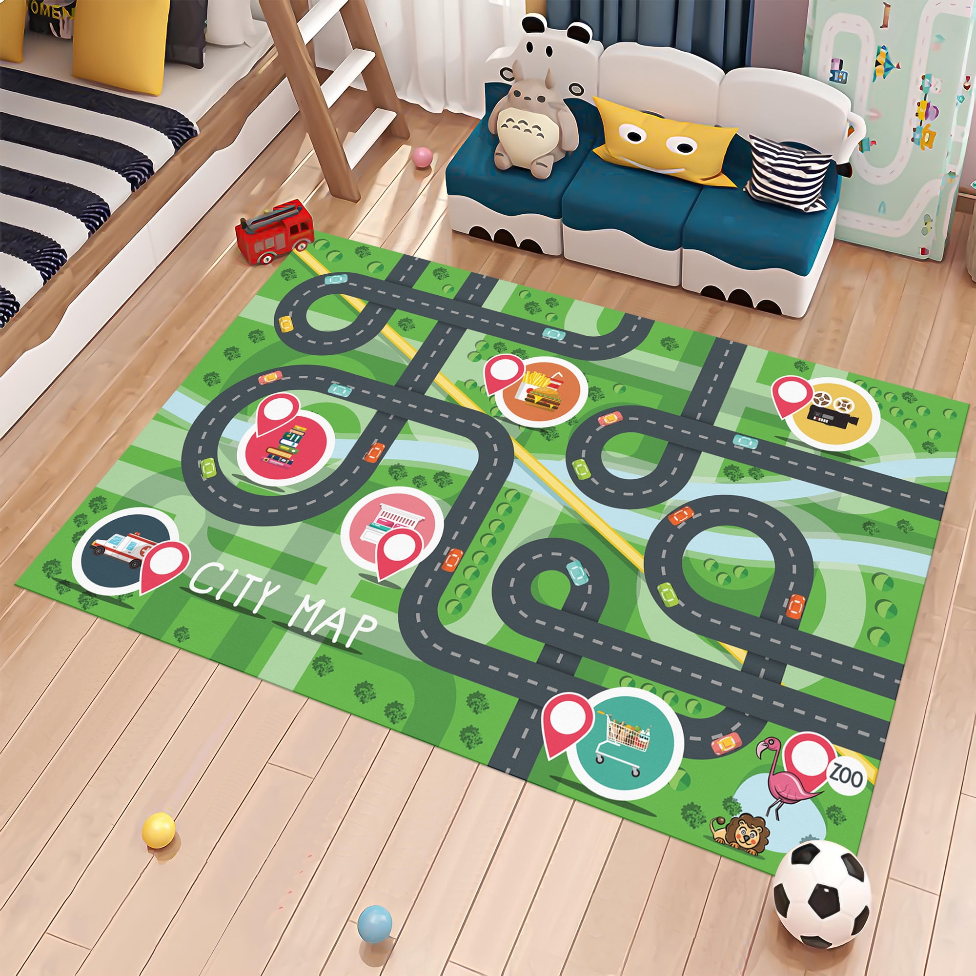 Dreammotif Kids City Traffic Rug, Gray Road Map Playing Carpet Roadmap ...