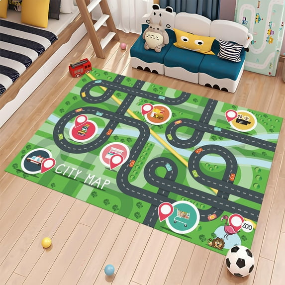 Dreammotif Kids City Traffic Rug, Gray Road Map Playing Carpet Roadmap ...
