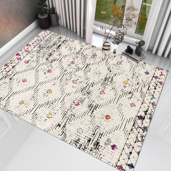 Dreammotif Modern Patchwork Modern Area Rug for Living Room - 4 x 6 ft Machine Washable, Thin, Non Slip Backing Carpet