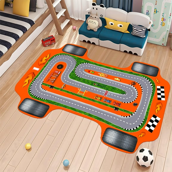 Dreammotif Race Car Rug, Orange F1 Car, Race Track Rug,Formula 1 Rug,Kids Room Rug,Baby Room Decor,Popular Rug, Nursery Rug,Gift For Kids,Non-slip Rug