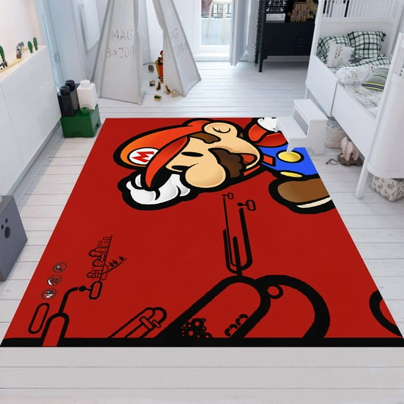 Dreammotif Super Mario Inspired Rug, Kids Room Rug, Kids Room Decor, Super Mario Game Inspired Red Design - High Quality, Soft and Durable, Perfect for Children's Room