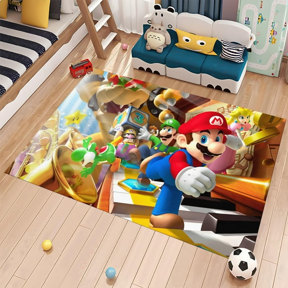 Dreammotif Super Mario Rug, Kids Room Rug, Kids Room Decor, Super Mario Game Inspired Red Design Rug for Game Room Decor, High Quality Printed Durable - Eco-Friendly Material