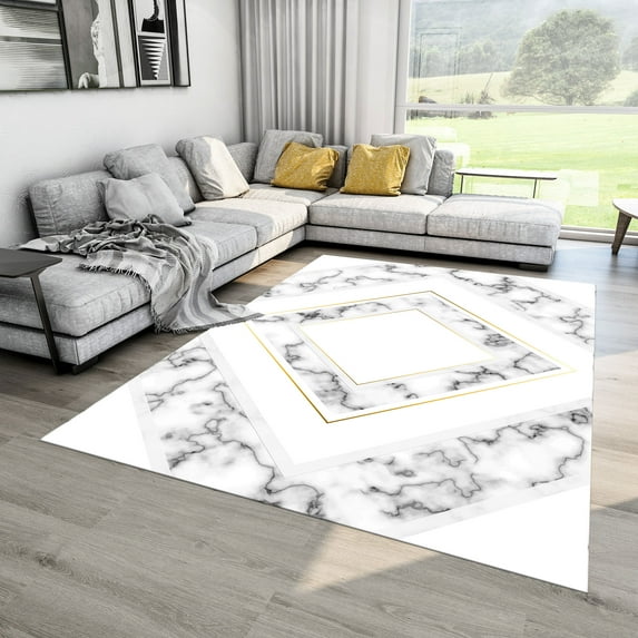 Dreammotif White Square Pattern Modern Area Rug for Living Room - 4.6 x 6.5 ft Machine Washable, Thin, Non Slip Backing Carpet