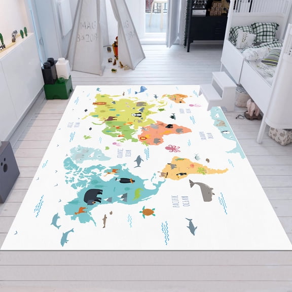 Dreammotif World Map Rug,Education Rug,Map Rug,World Map,Design Pattern Rug,Minimalist Rug,Scholl Rug - High Quality, Soft and Durable, Perfect for Children's Room