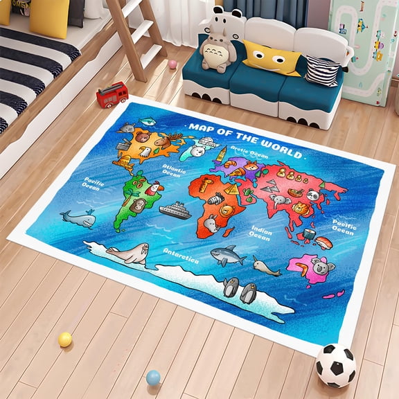Dreammotif World Map Rug,Education Rug,Map Rug,World Map,Design Pattern Rug,Minimalist Rug,Scholl Rug - High Quality, Soft and Durable, Perfect for Children's Room - Sports Field