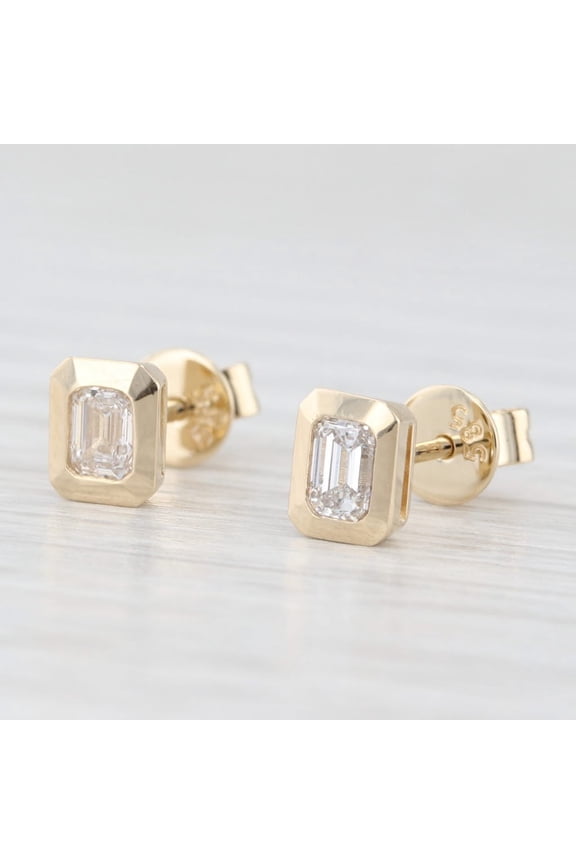 1.00 Ctw Emerald Cut White Diamond Engagement Stud Earrings 14K Yellow Gold Plated 925 Sterling Silver For Womens