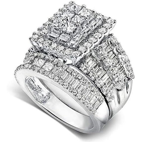 Dreamofdazzle Jewels 925 Sterling Silver 2.20 Ct Princess Cut White Diamond Wedding Engagement Valentine's Anniversary Christmas Bridal Ring Set 14K White Gold Plated For Women's -8