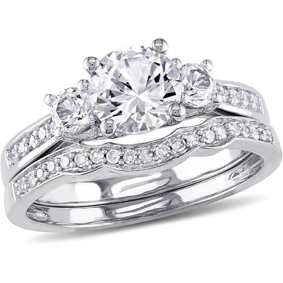 Dreamofdazzle Jewels 925 Sterling Silver 2.25 Ct Round Cut White Diamond Engagement Wedding Thanksgiving Christmas Bridal Ring Set 14K White Gold Plated For Women's -5.5